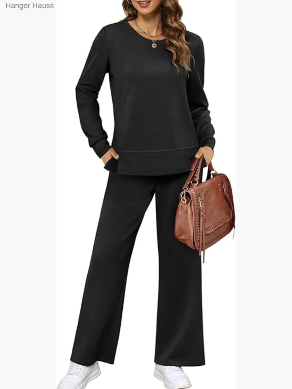 Women's 2 Piece Lounge Sets Side Slit Outfits Wide Leg Tracksuit Comfy - Picture 1 of 7